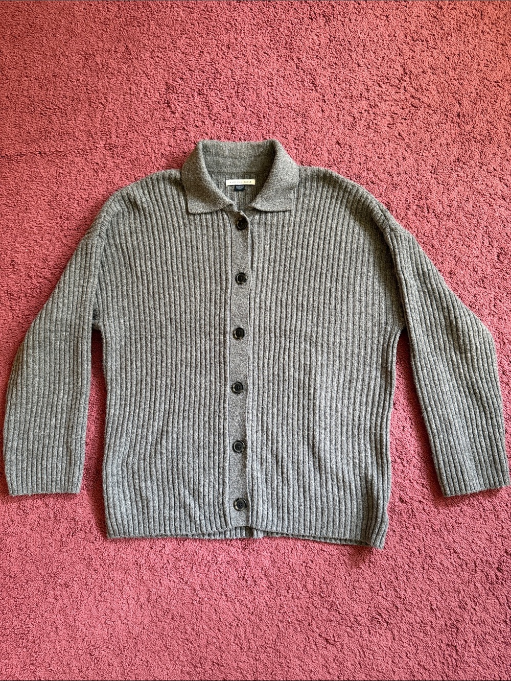 American Eagle Outfitters Heather Gray Ribbed Button-Up Cardigan